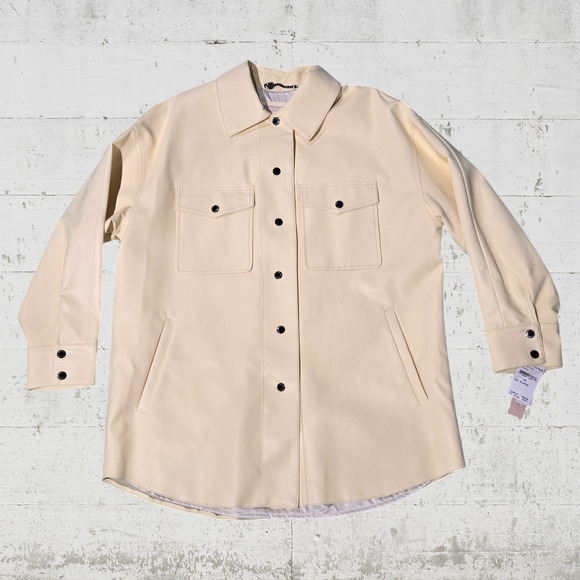 BCBGeneration Lemon Yellow Button Front Oversized Vegan Leather Jacket Size XL - Picture 1 of 16